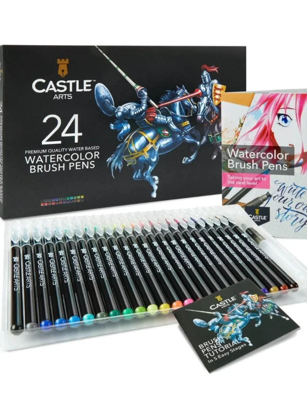 NEW 24 Castle Art Supplies Watercolor Brush Pens Set 24 Colors Flexible Nylon